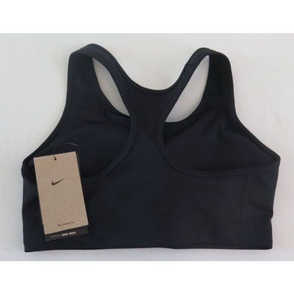 Nike BV3636 010 Womens Sz M Black Dri-Fit Swoosh Logo Medium Support Sports Bra - Picture 2 of 2